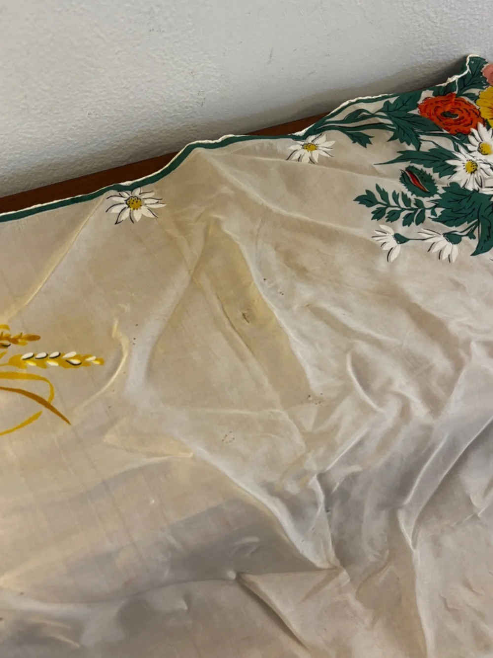 Vintage Susan Smith Creations Silk Rayon Chiffon Scarf Floral Border Hand Rolled